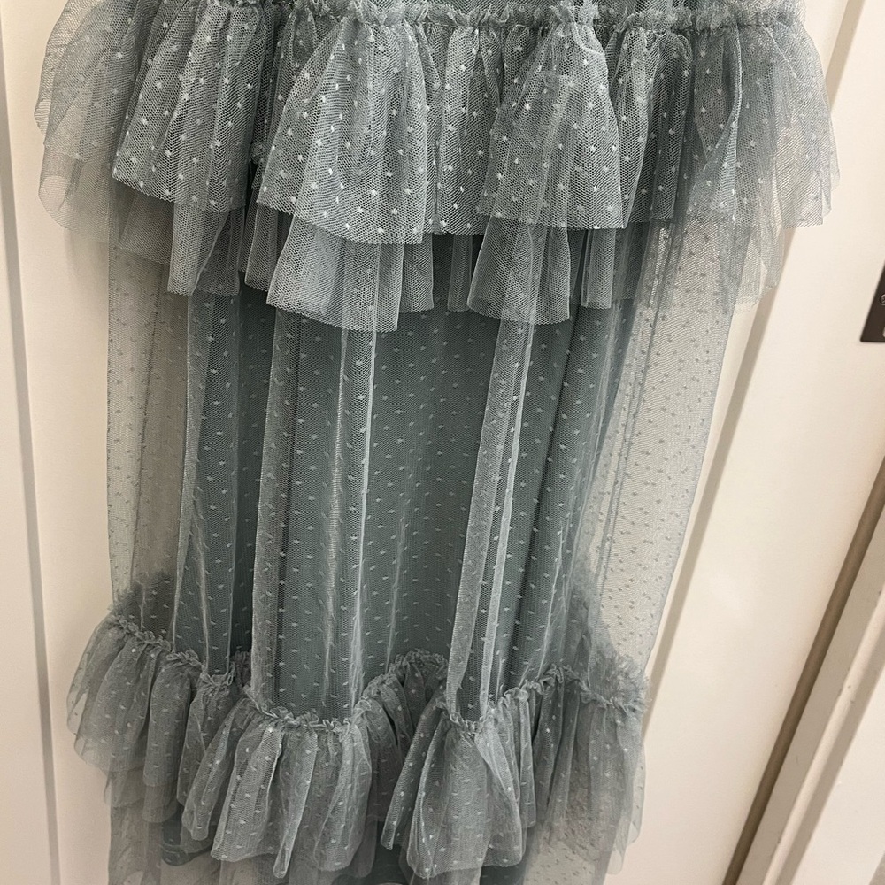 Lulus - Pure Radiance Sage Brush Mesh Swiss Dot Tiered Maxi Dress Green - S - Picture 9 of 13